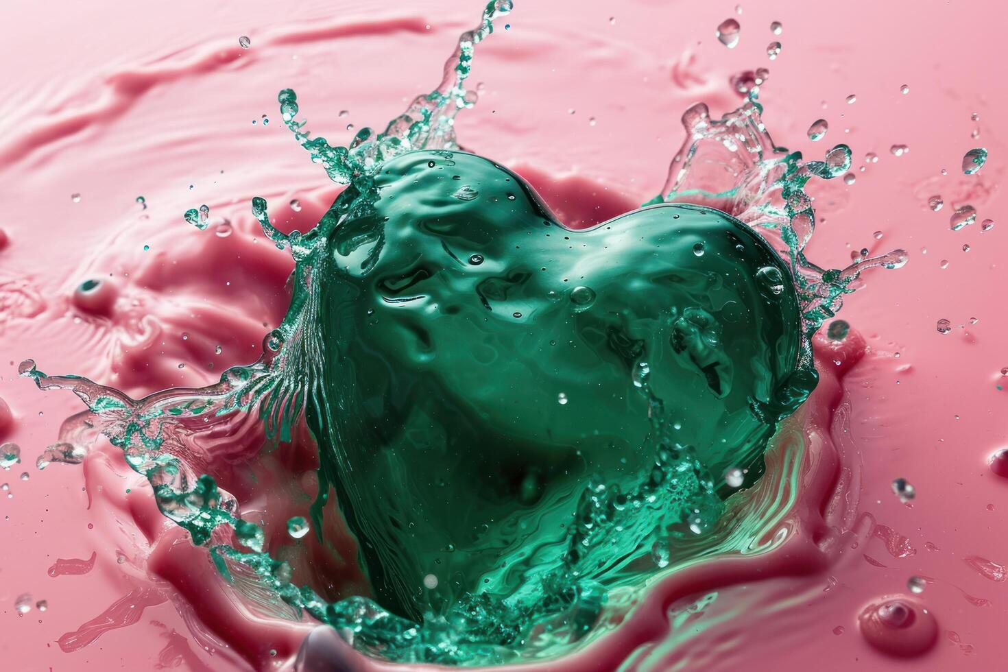 a green heart with water splashing photo