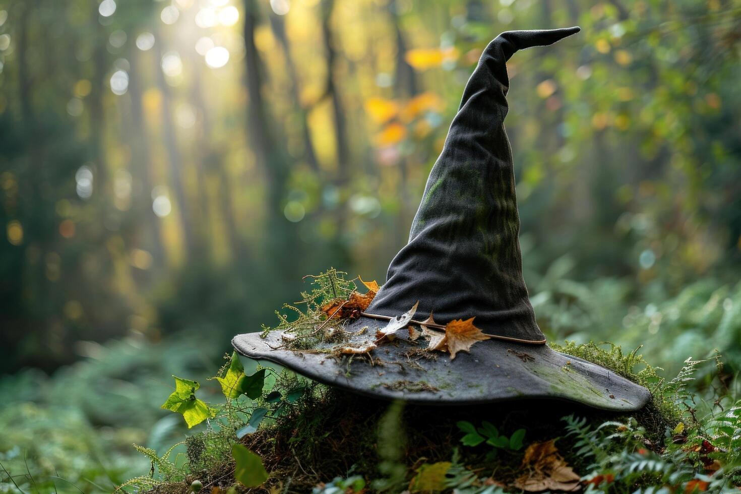 a person hat on a mossy ground photo