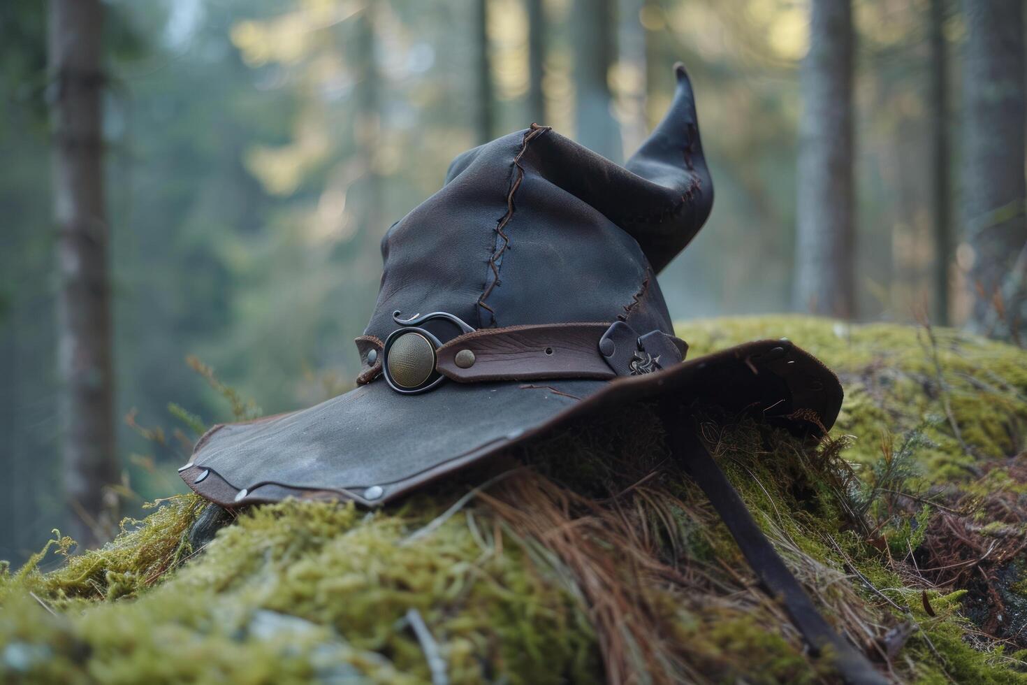 a hat on a mossy surface photo