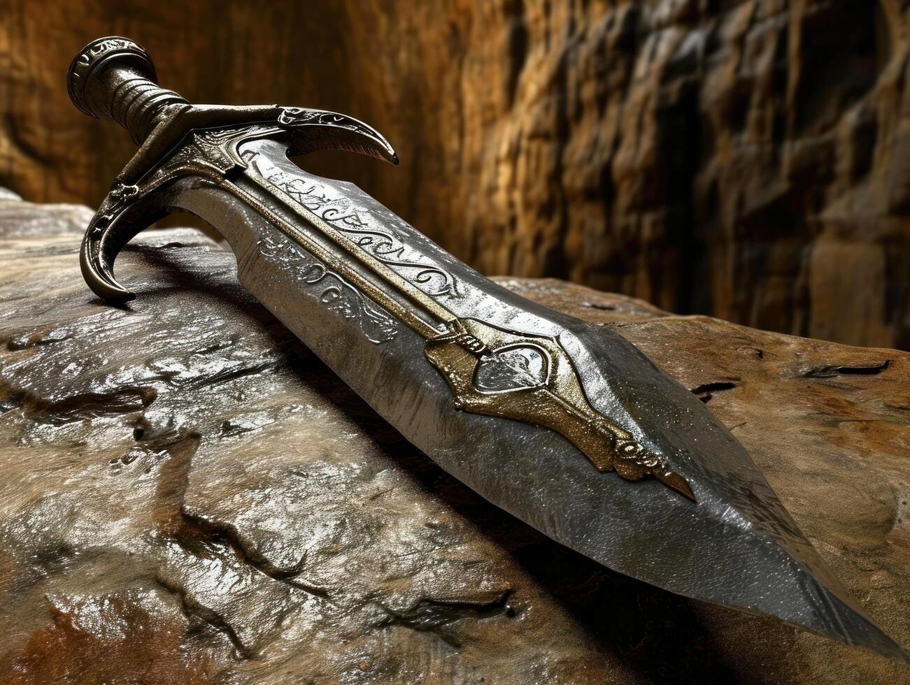 a sword on a rock photo