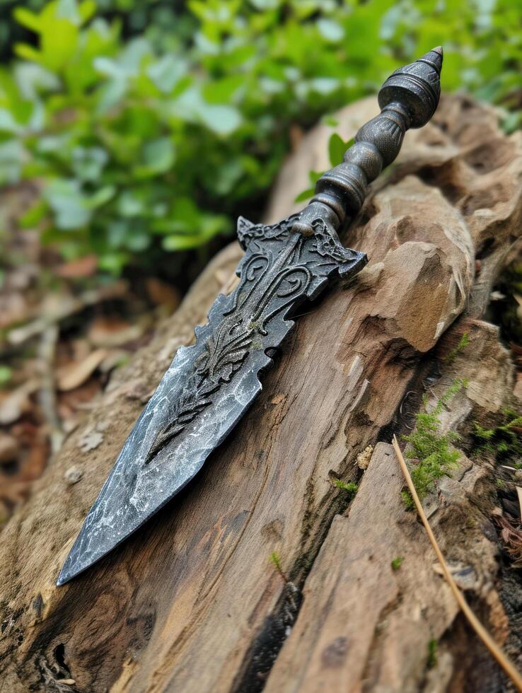 a knife on a log photo