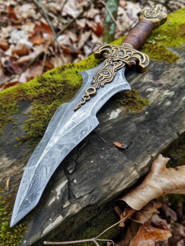 a knife on a log photo