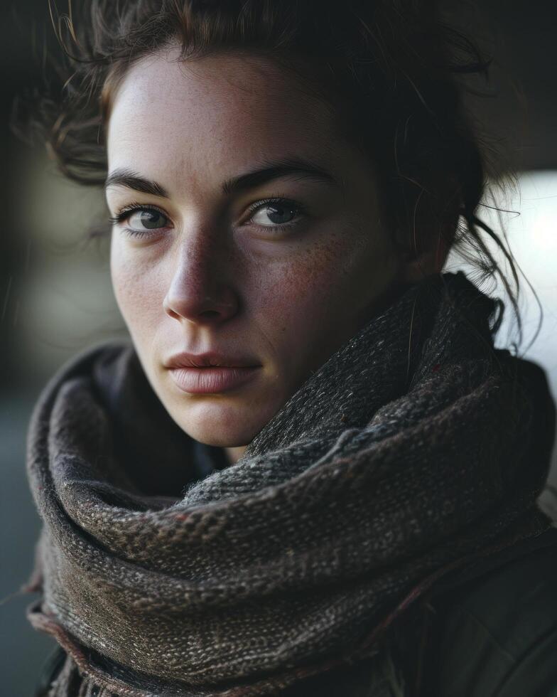 a woman with a scarf around her neck photo