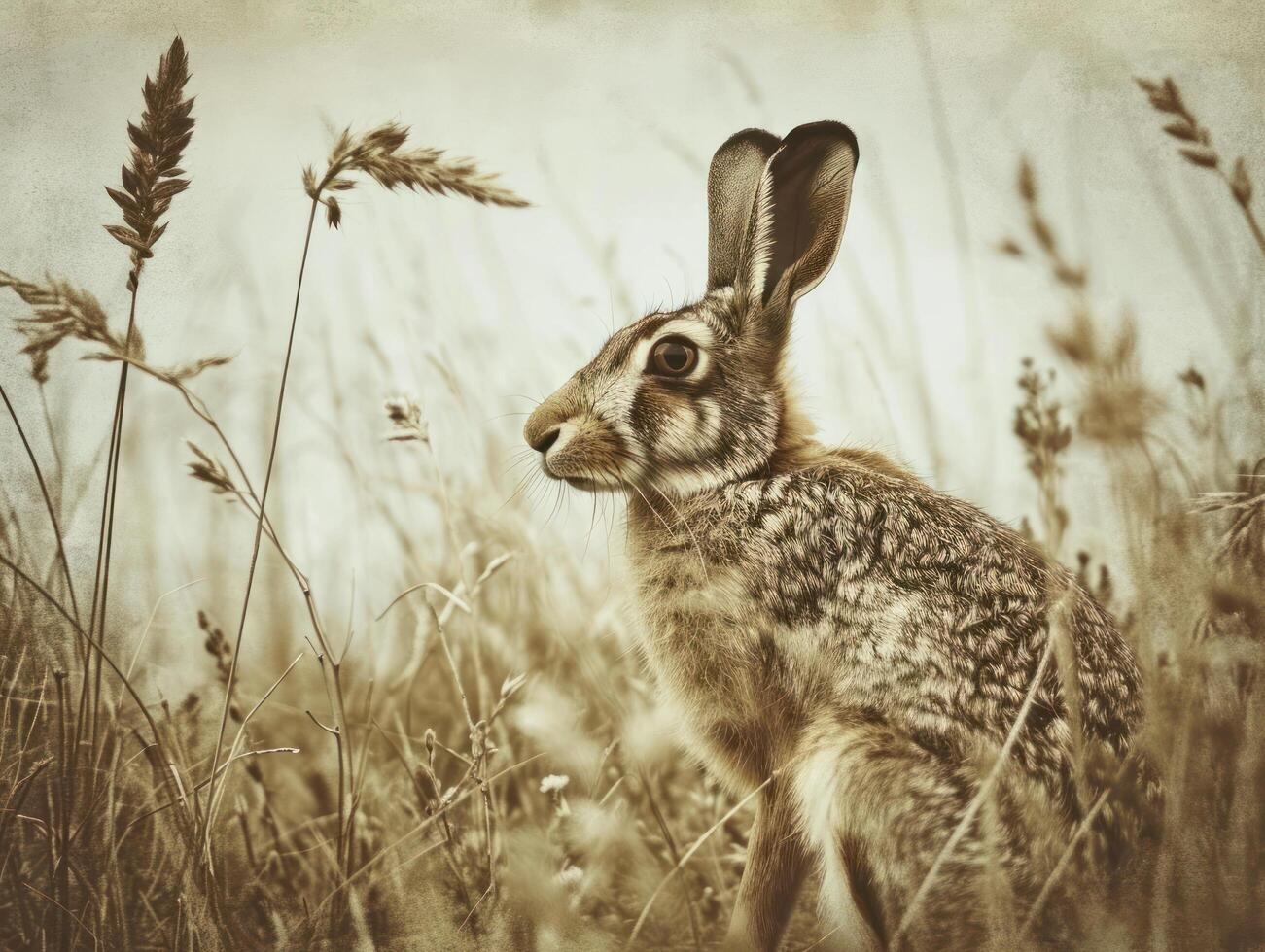 a rabbit in a field of grass photo