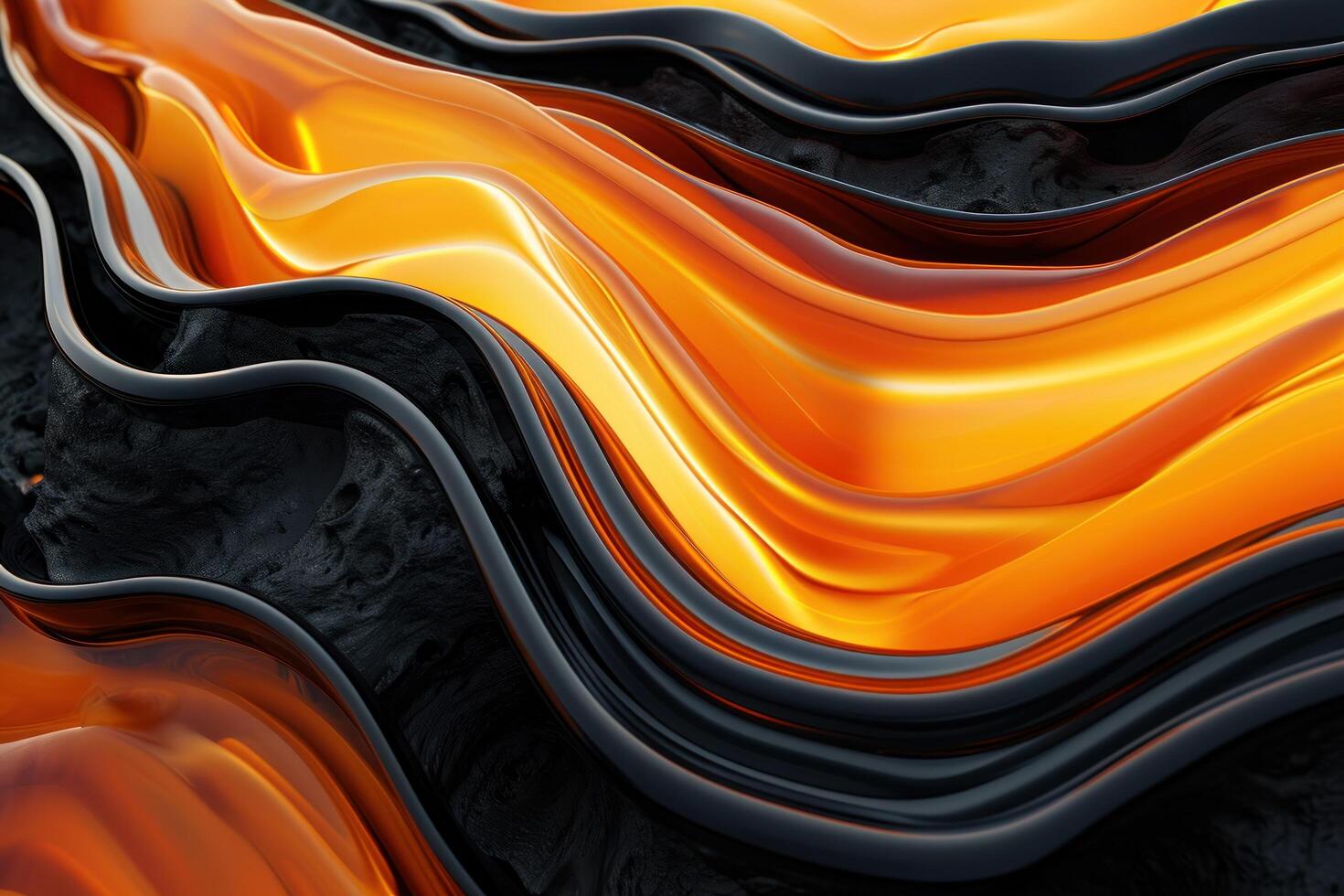 a close up of a black and orange wavy surface photo