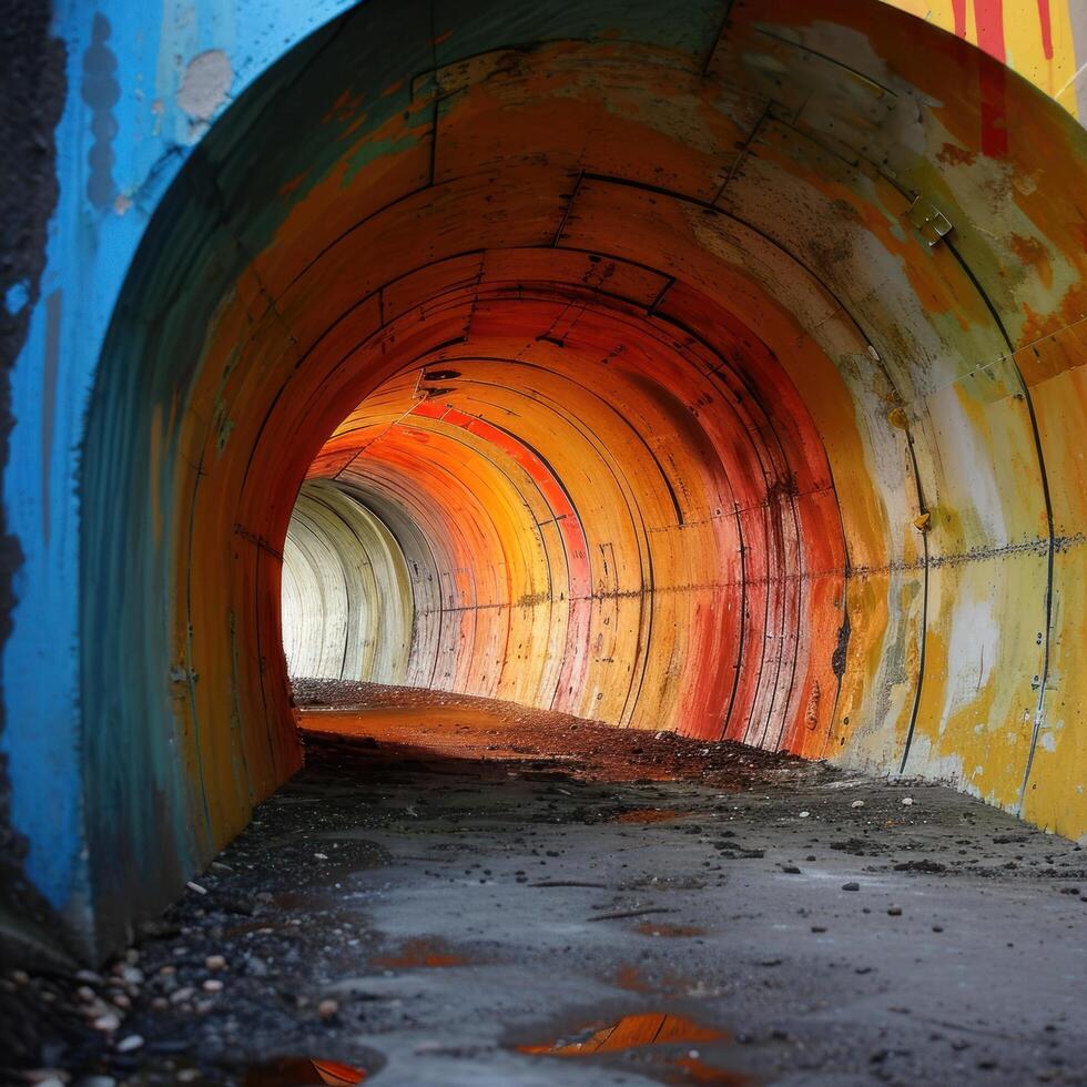 a tunnel with colorful walls photo