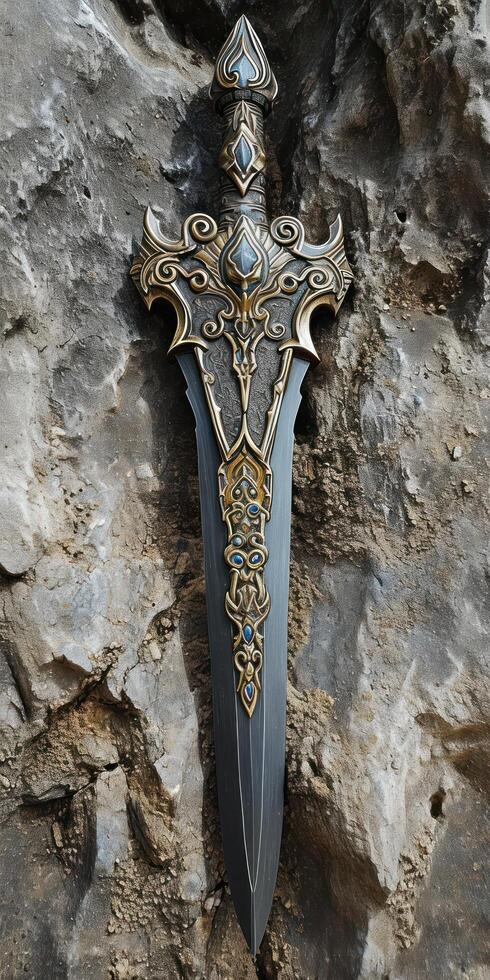 a sword on a rock photo
