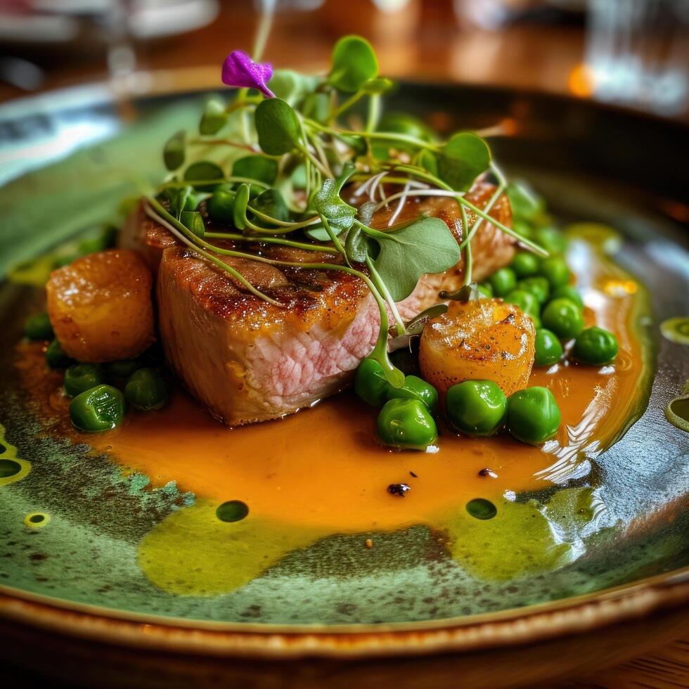 a plate of food on a table photo