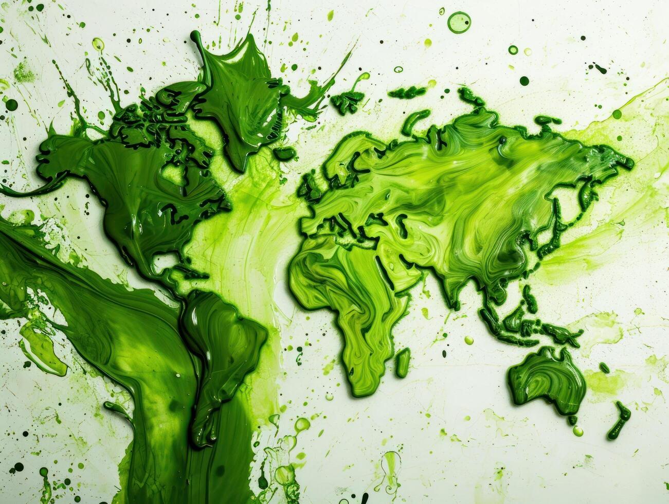 a map of the world made of green paint photo
