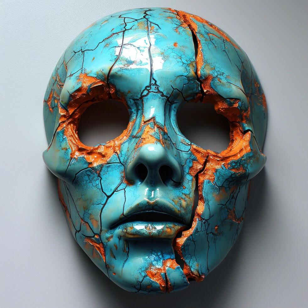 a blue and orange cracked mask photo