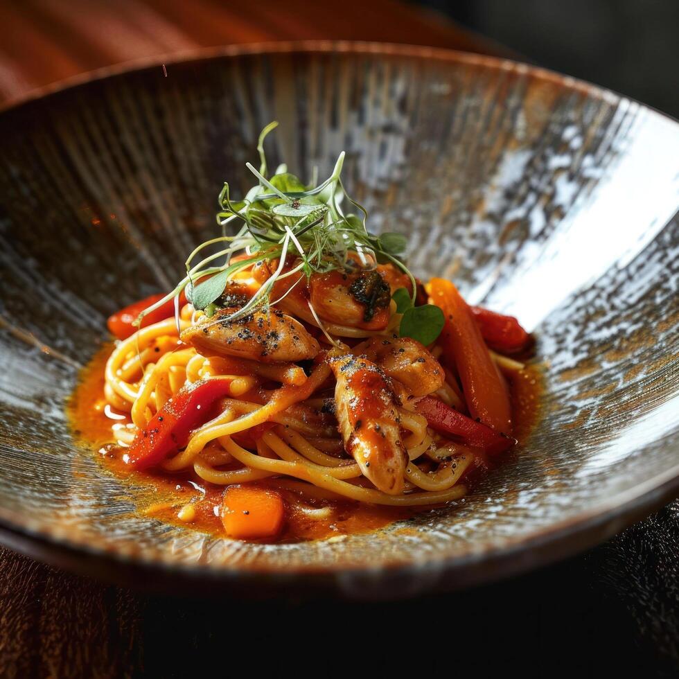 a bowl of food on a table photo