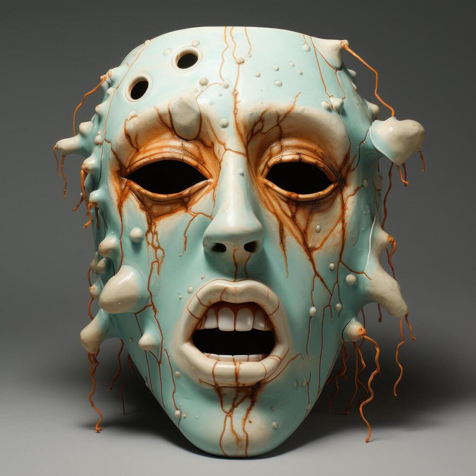a mask with dripping paint on it photo