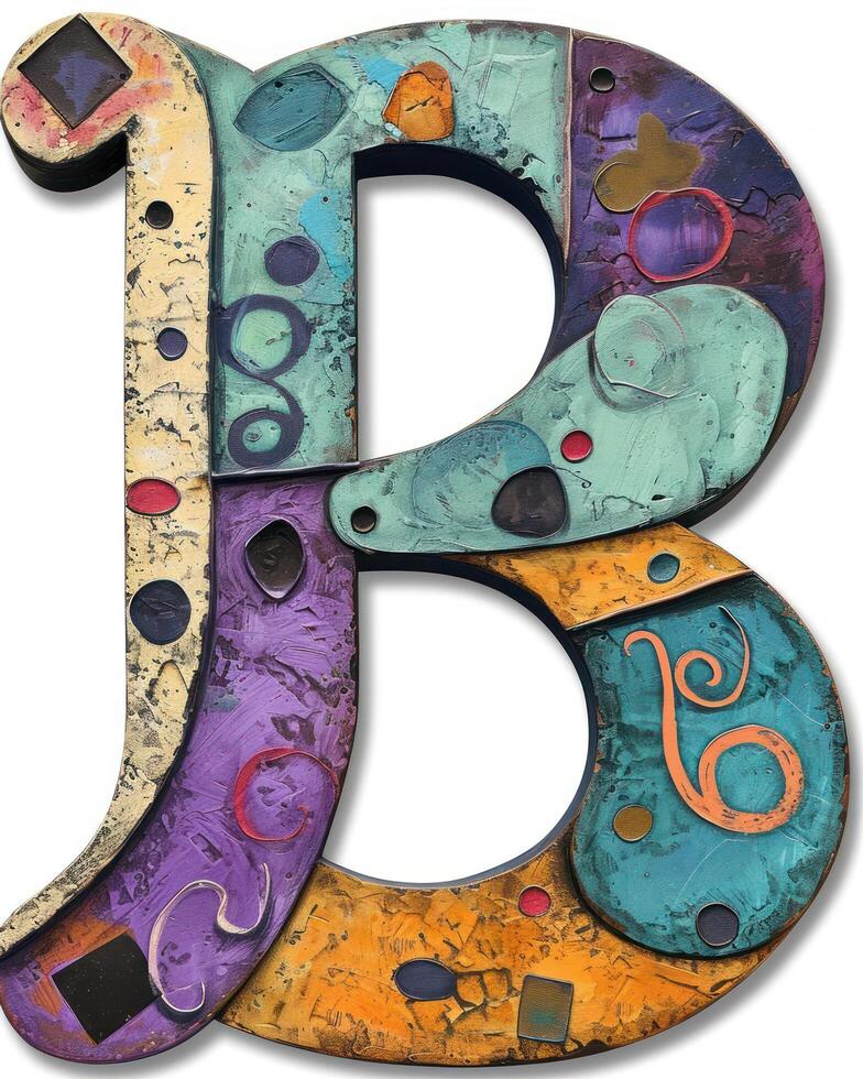 a colorful letter with different designs photo