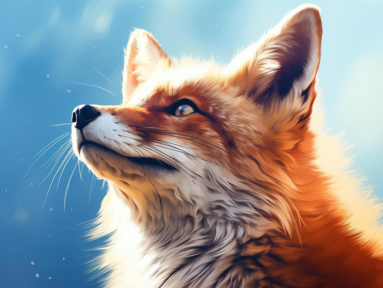 a fox looking up to the sky photo