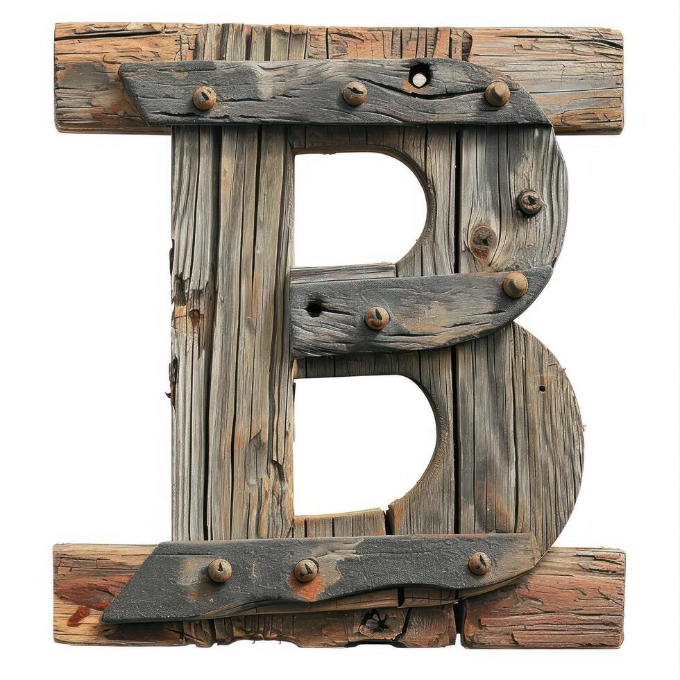 a wooden letter with metal rivets photo