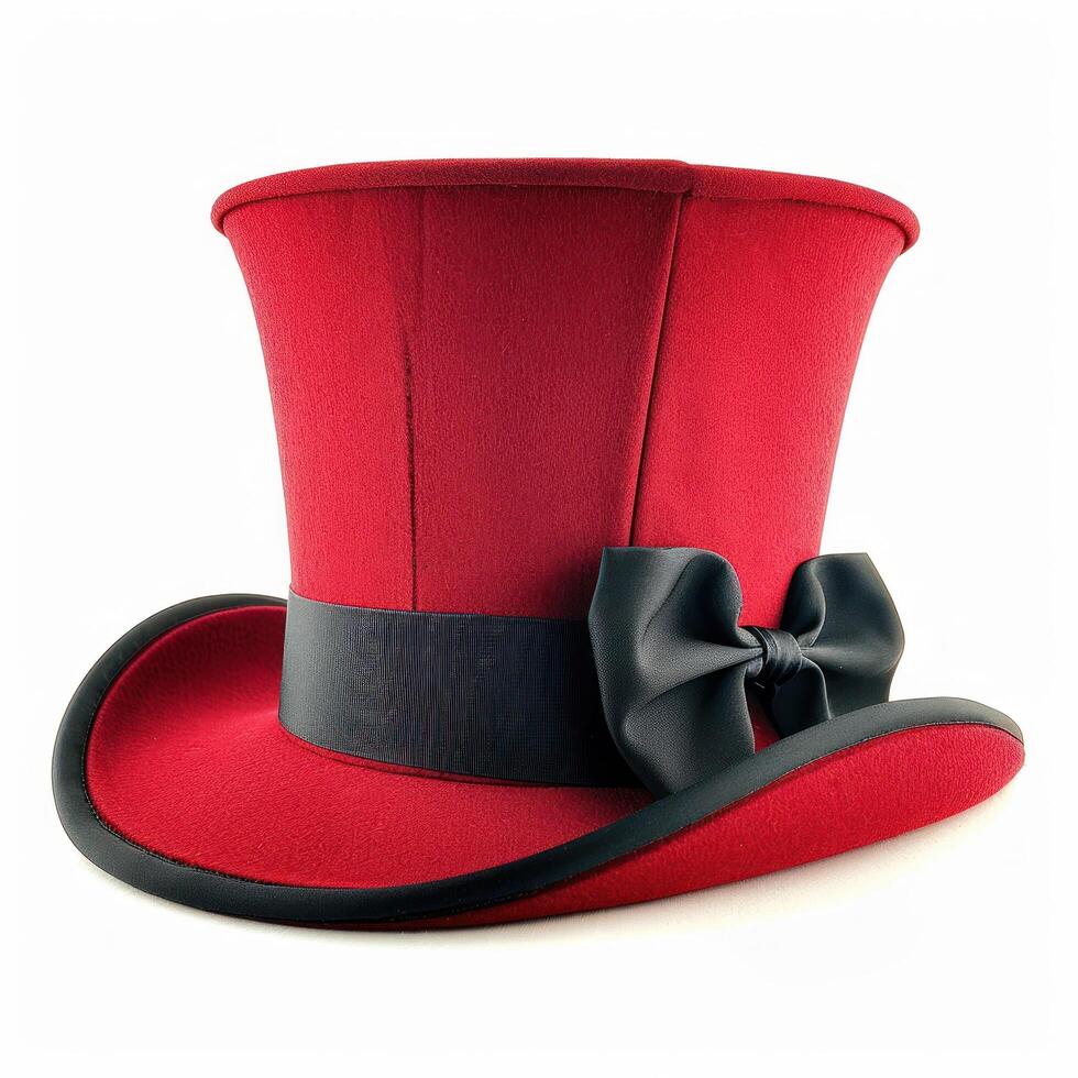 a red top hat with a black bow photo