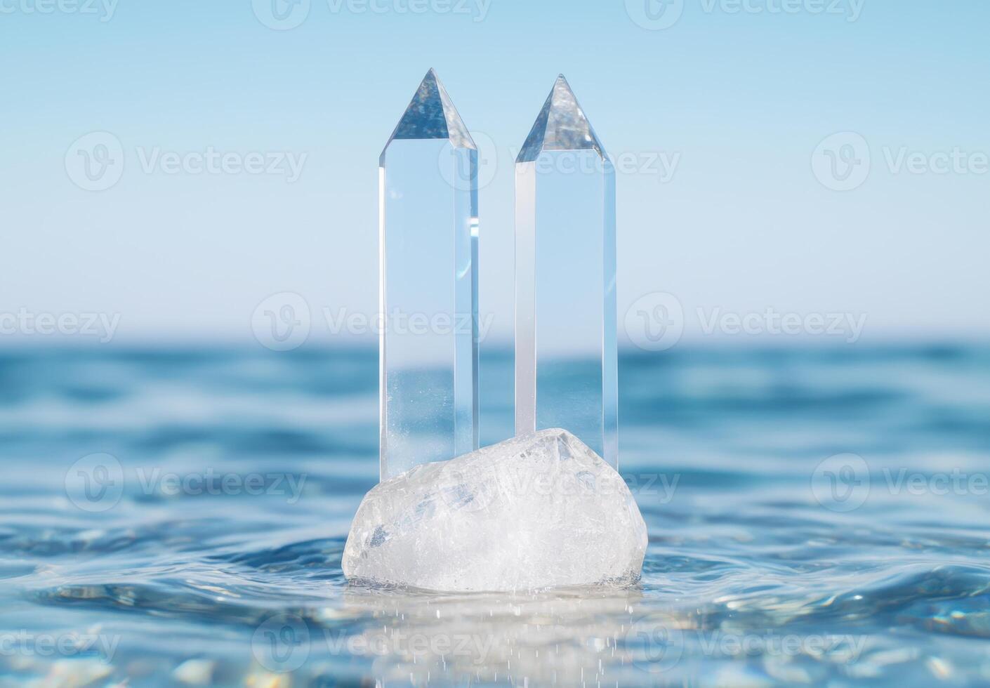 Tranquil crystals rising from the serene waters photo
