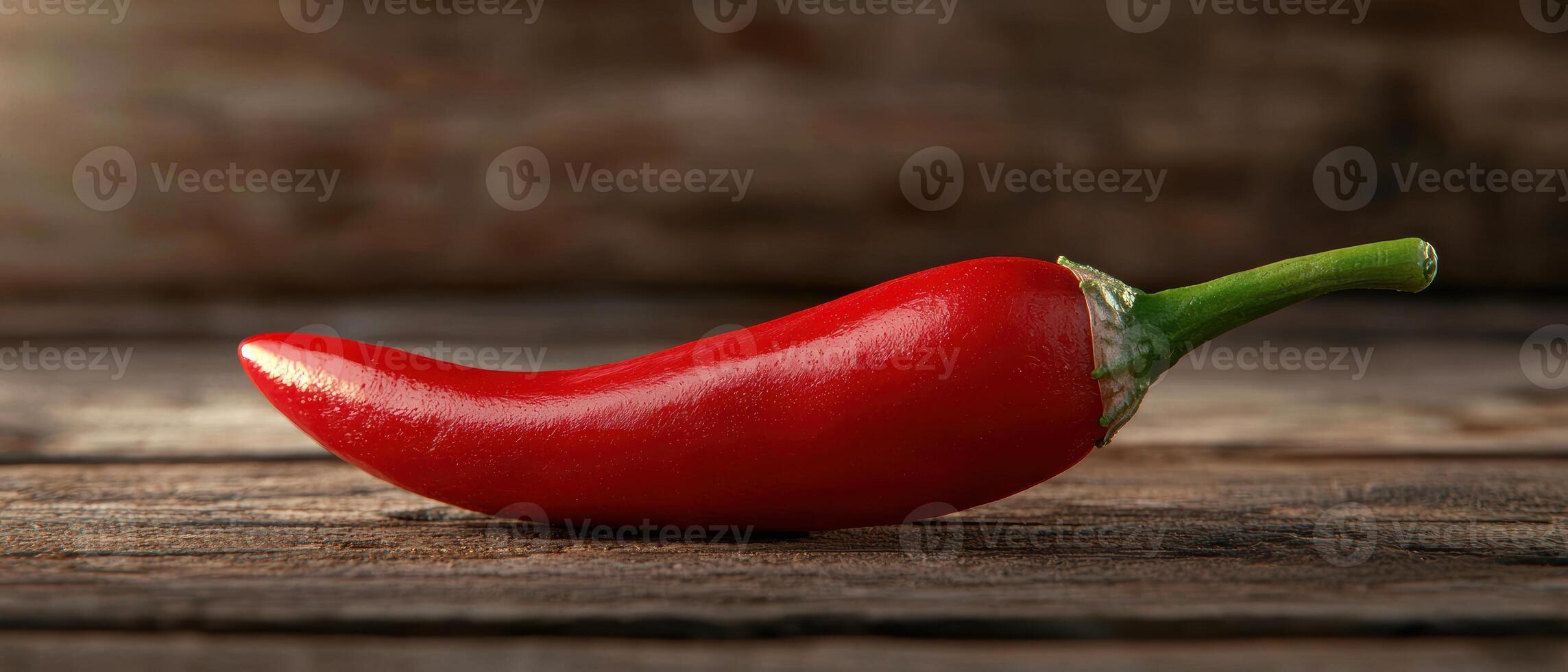 Vibrant red chili pepper on rustic wooden surface photo