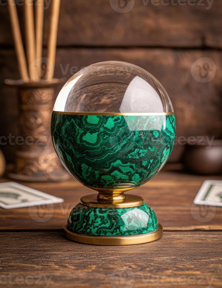 Decorative crystal ball with malachite pattern photo
