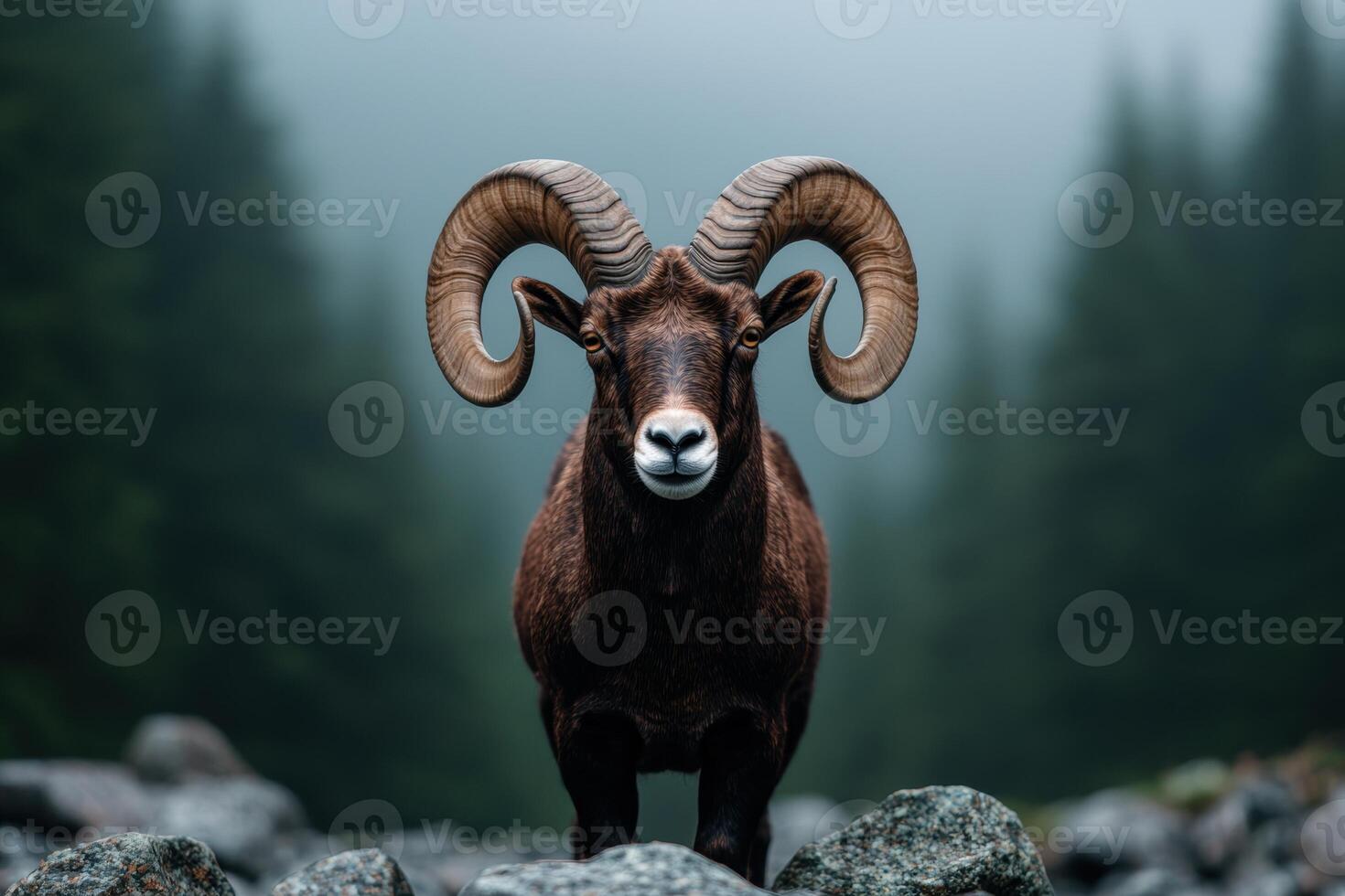Majestic mountain goat with impressive horns photo