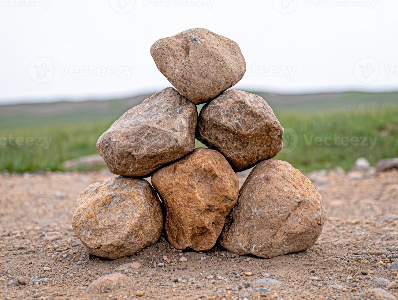 Stacked rocks in a natural landscape photo
