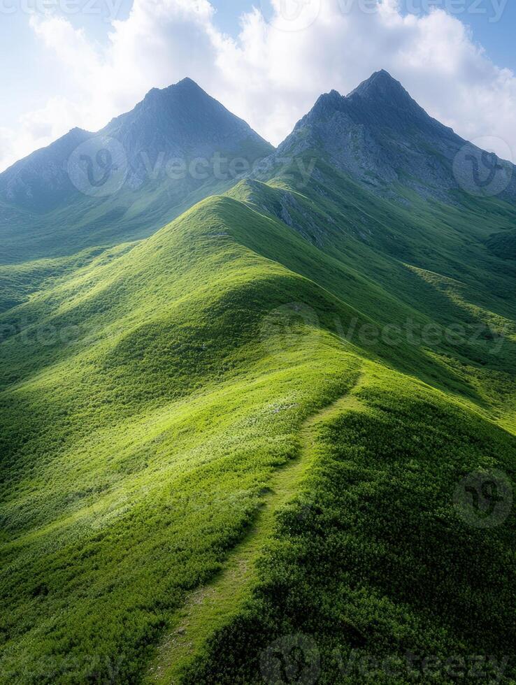 Majestic mountain landscape with lush green hills photo