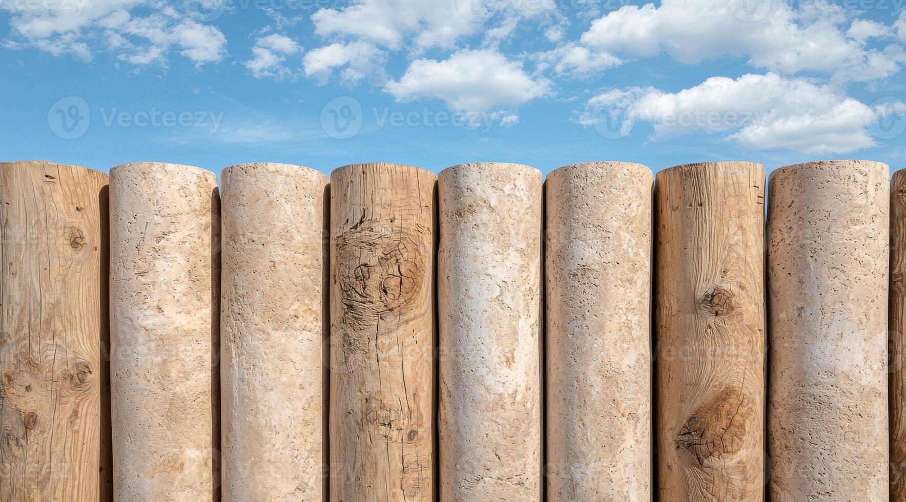 Wooden logs against blue sky photo