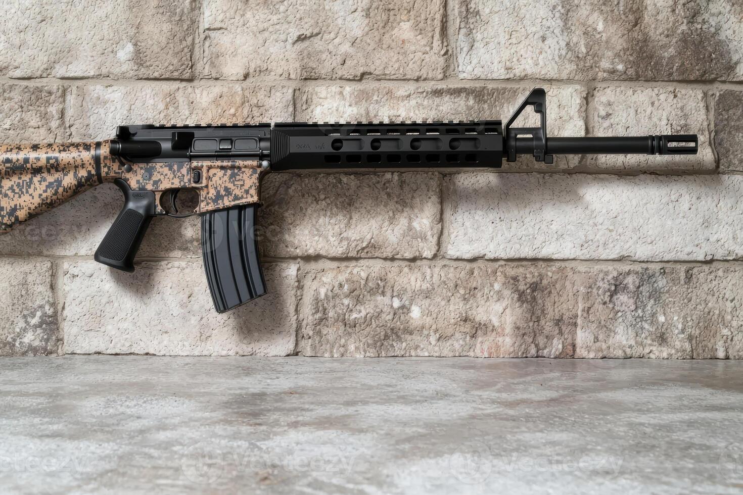 Tactical assault rifle with digital camouflage pattern photo