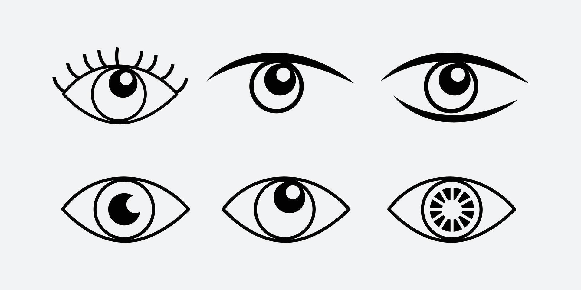 Simple eye icon, incognito mode and watch icons for app website ui, white background vector