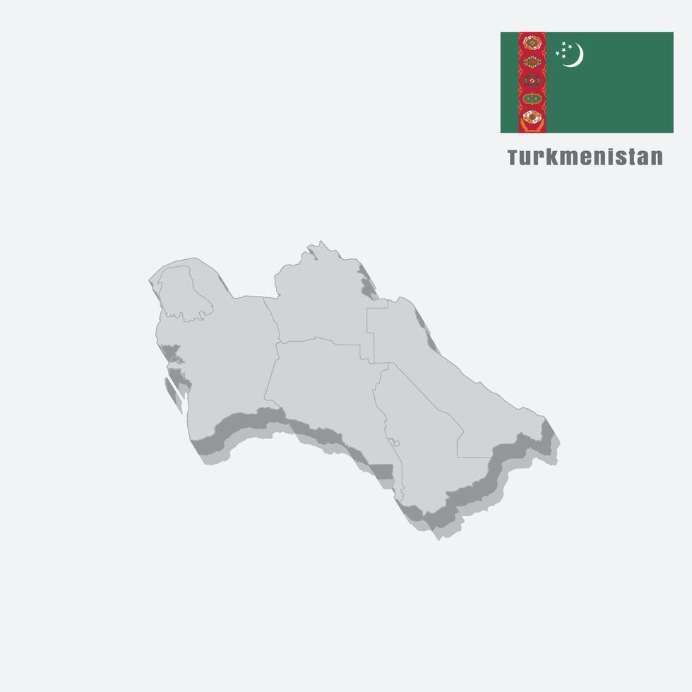 3D map of Turkmenistan with separated sections on a white background vector