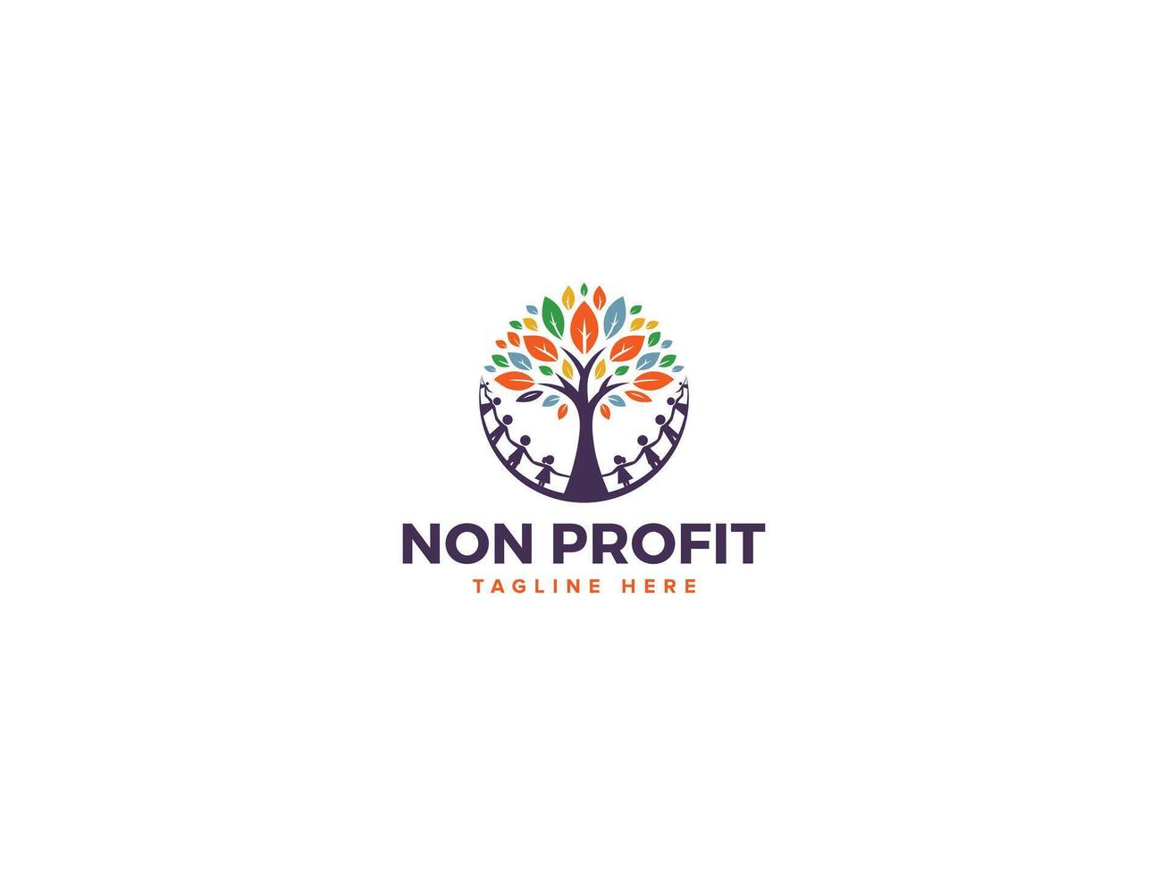 Innovative Nonprofit Logo Design, Symbols of Empowerment with Circle Kids Tree Colorful Leaf vector