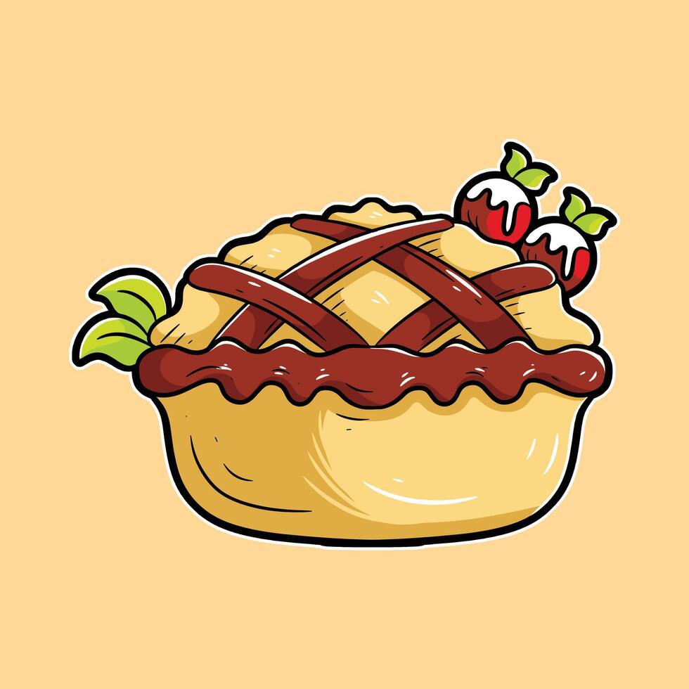 Cherry Pie Sticker flat icon illustration vector