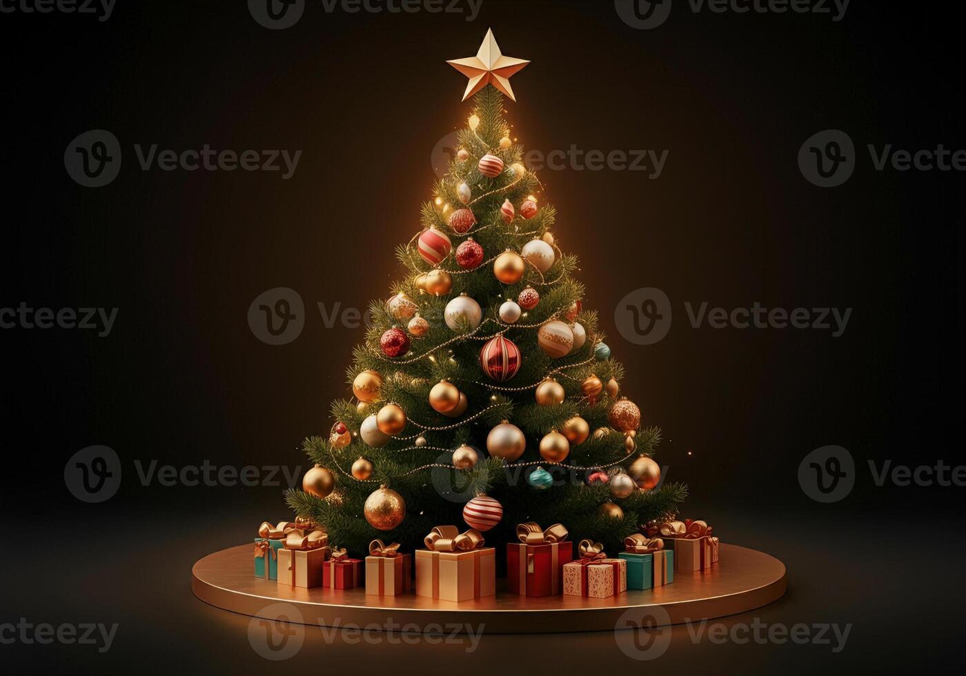 a christmas tree with a star on it and gifts at the bottom photo
