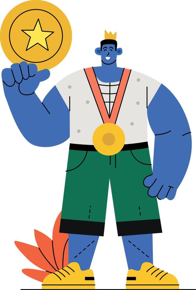 Flat illustration of a winner medal, symbolizing victory, achievement, and first place vector