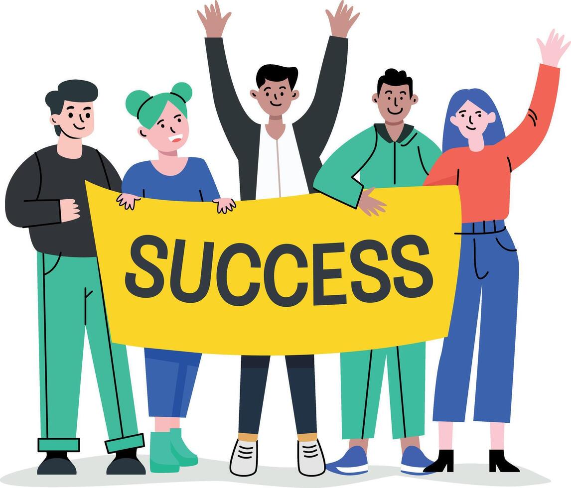 A flat illustration of people celebrating team success vector