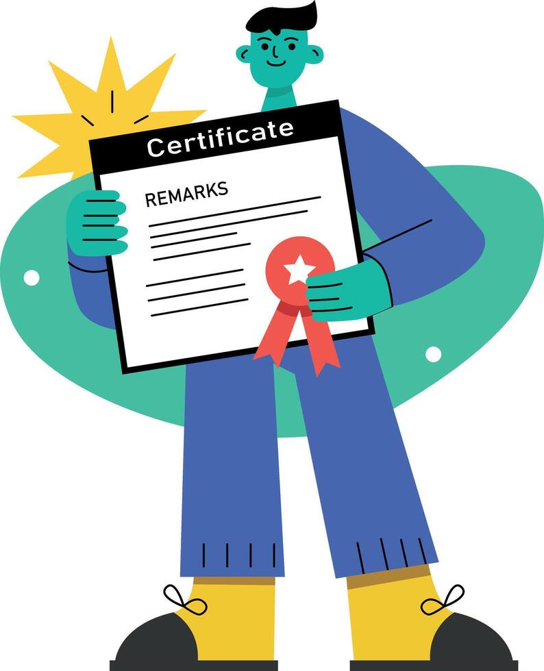 A flat illustration of a person holding a diploma vector