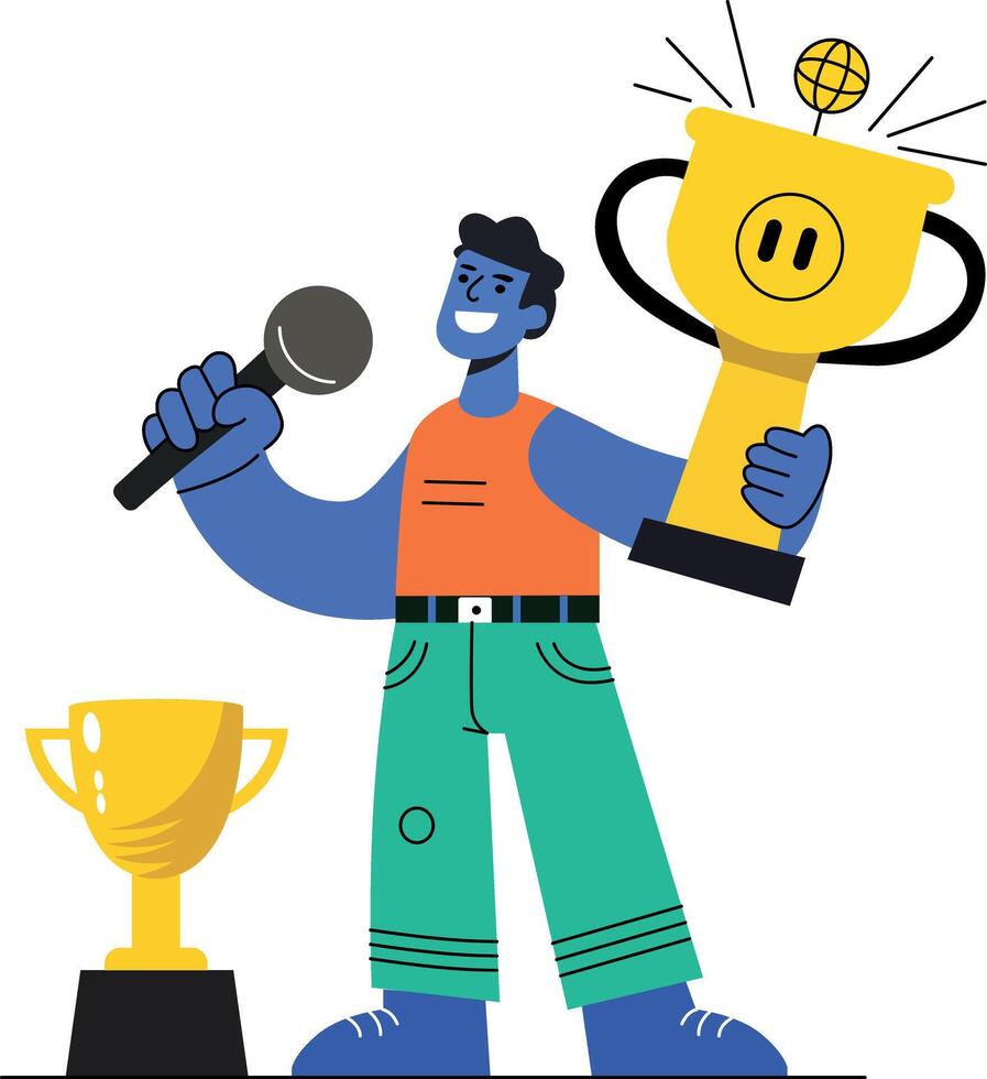 A flat illustration of a person giving winning speech vector