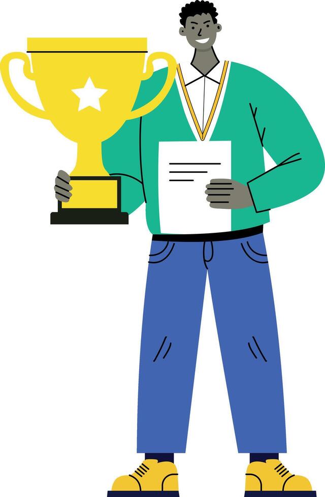 Happiness at receiving the best employee award, flat illustration vector