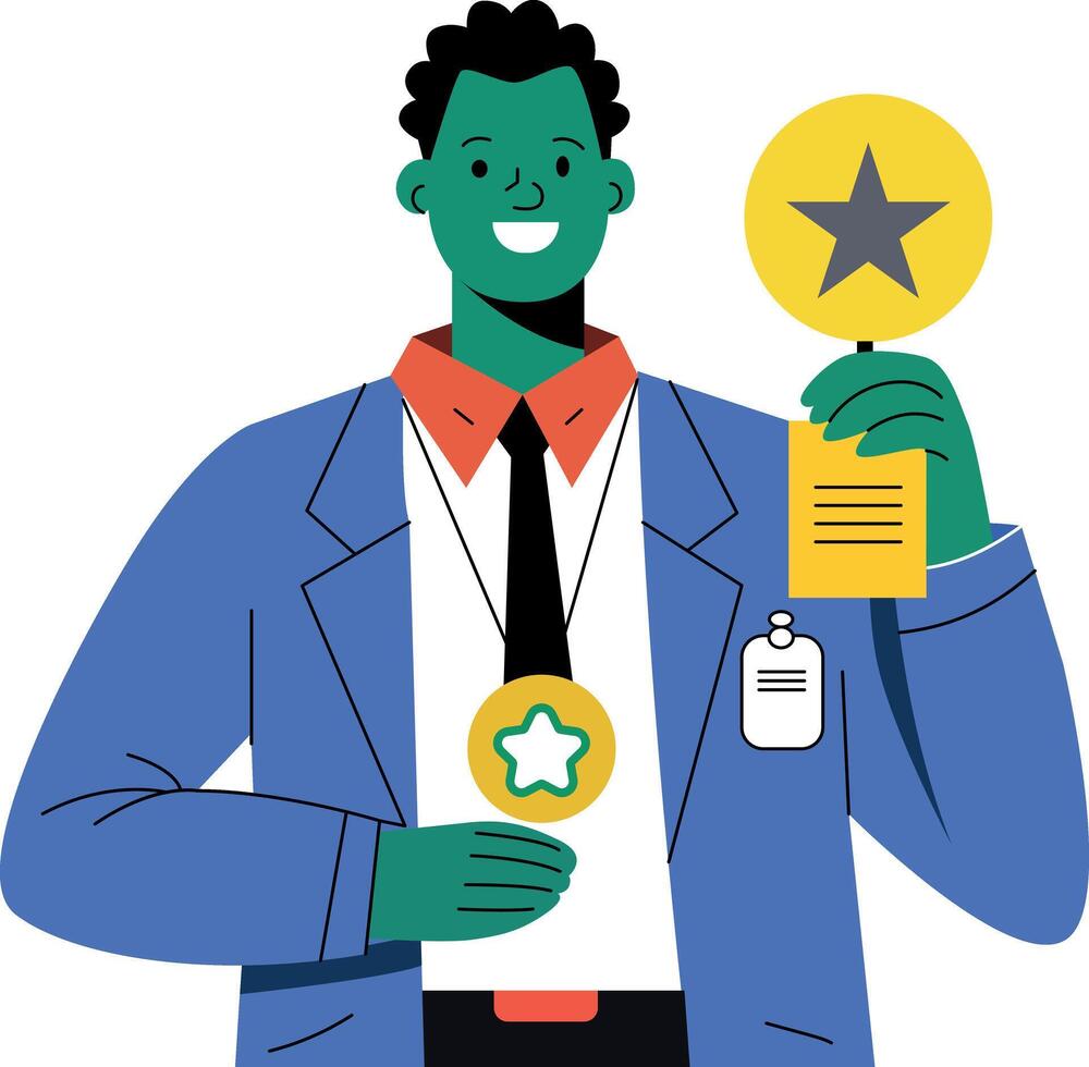 Happiness at getting the best employee award, flat illustration vector