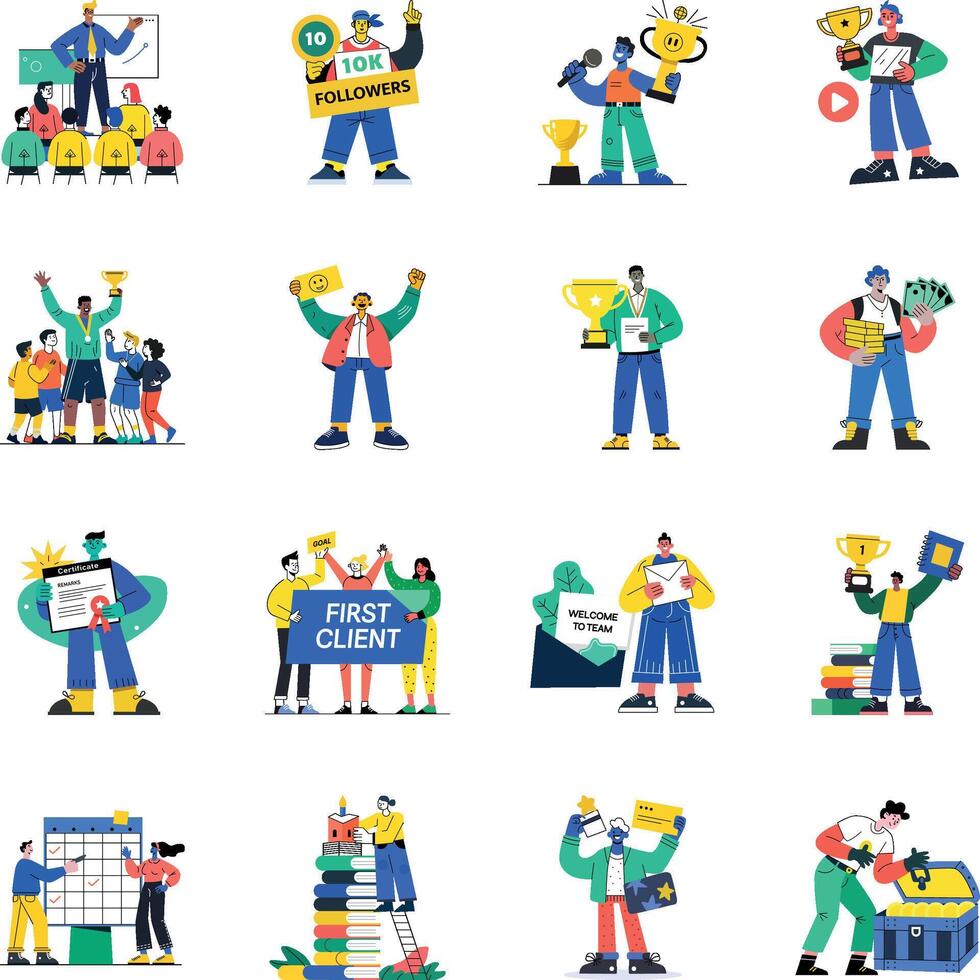 Success Celebration Flat Style Illustrations vector
