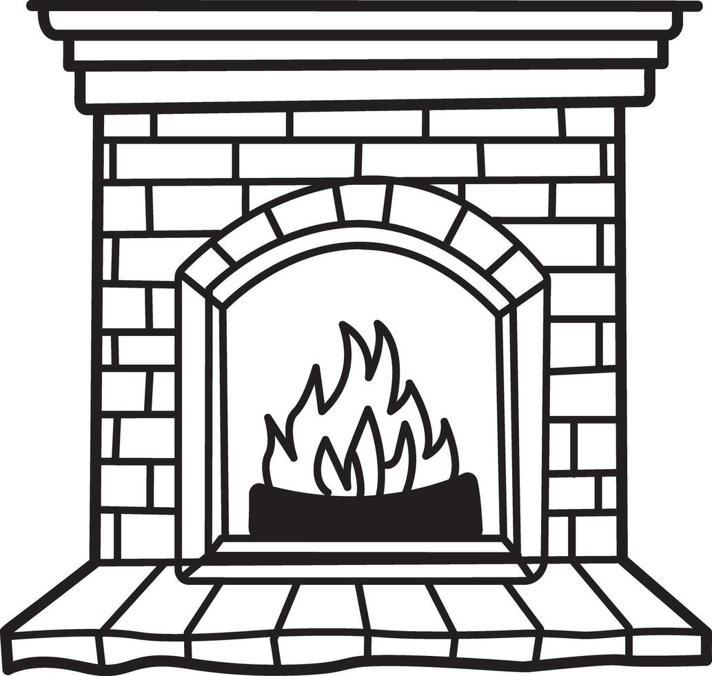 Cozy fireplace icon in hand drawn style vector