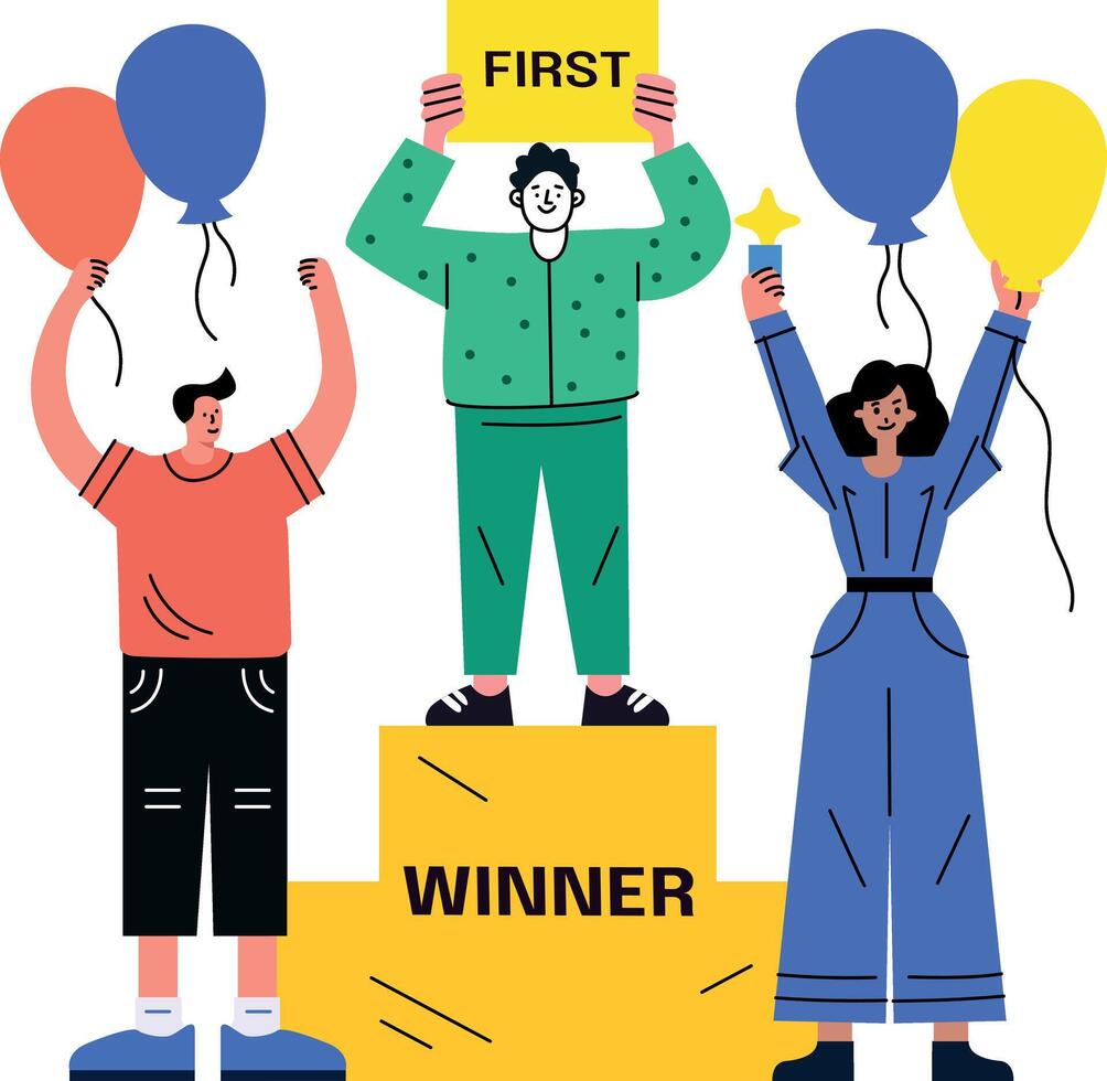 Winners celebrating success, flat style illustration vector