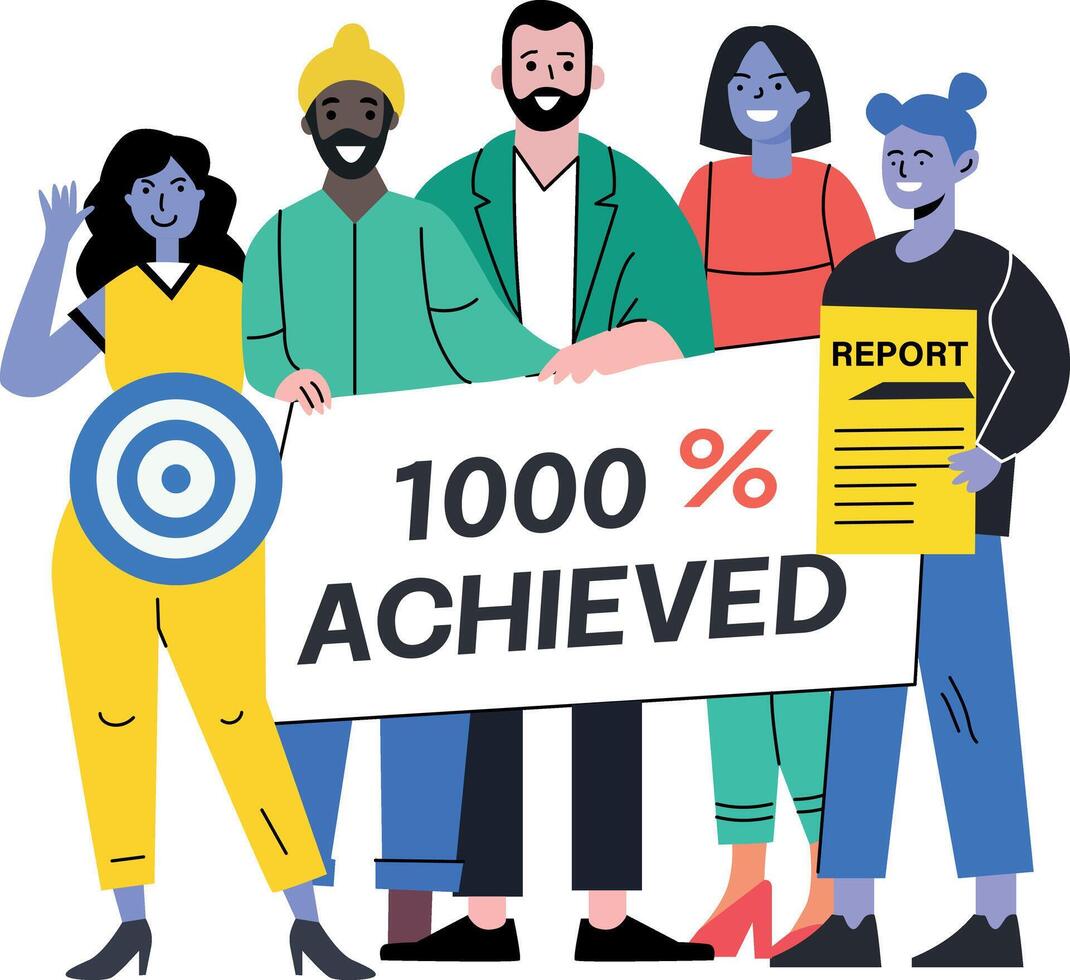 A character based flat illustration of team accomplishment vector