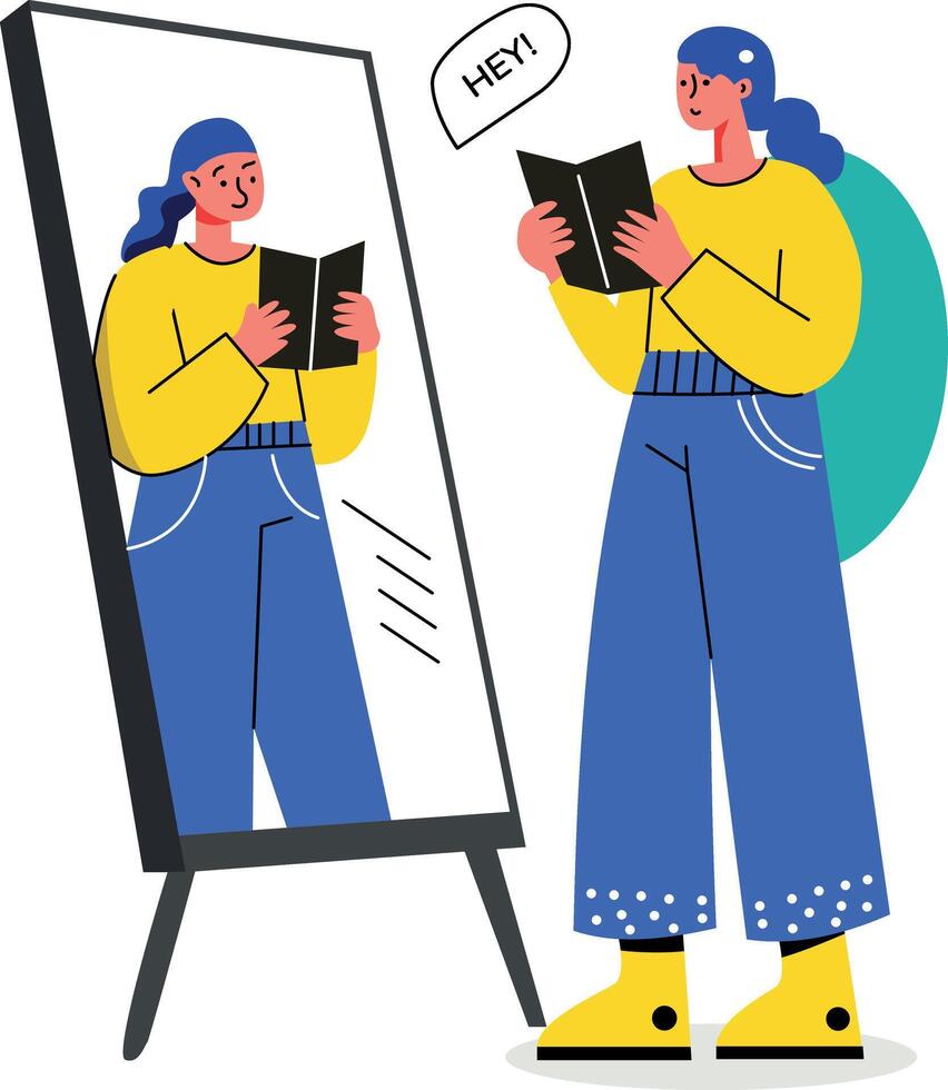 A flat illustration of a person doing mirror practice vector