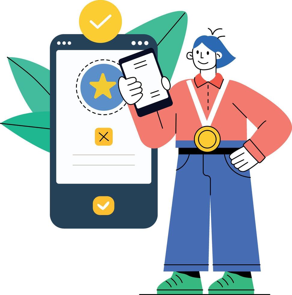 Flat illustration of a person collecting digital rewards vector