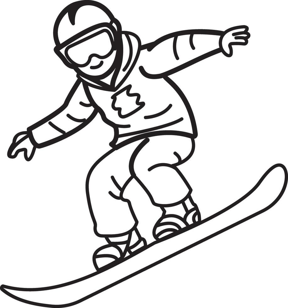 A doodle icon of a character doing snowboarding vector