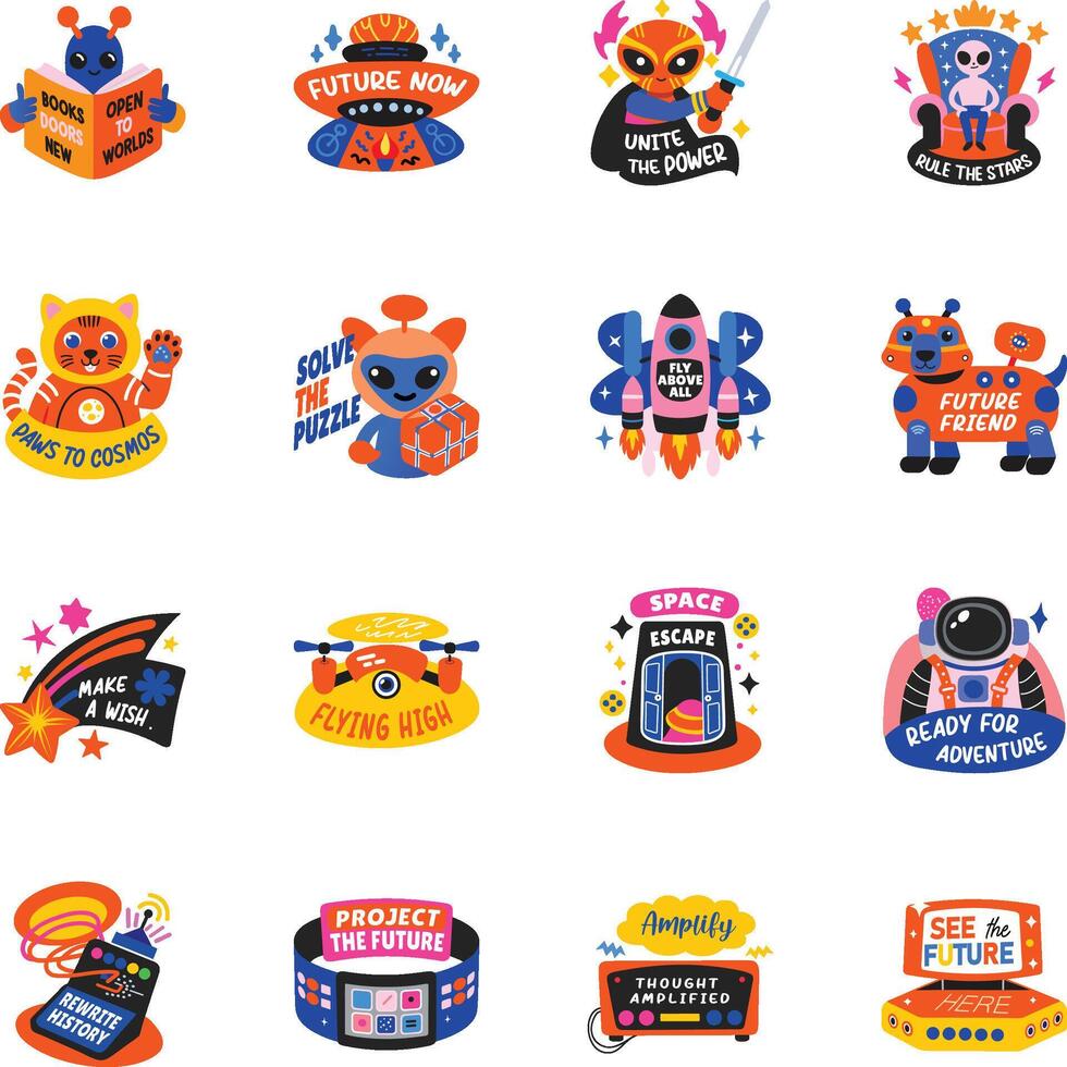 Collection of Flat Style Space Invader Stickers vector