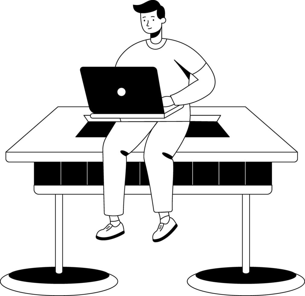 Hand drawn illustration of a man doing distance work vector