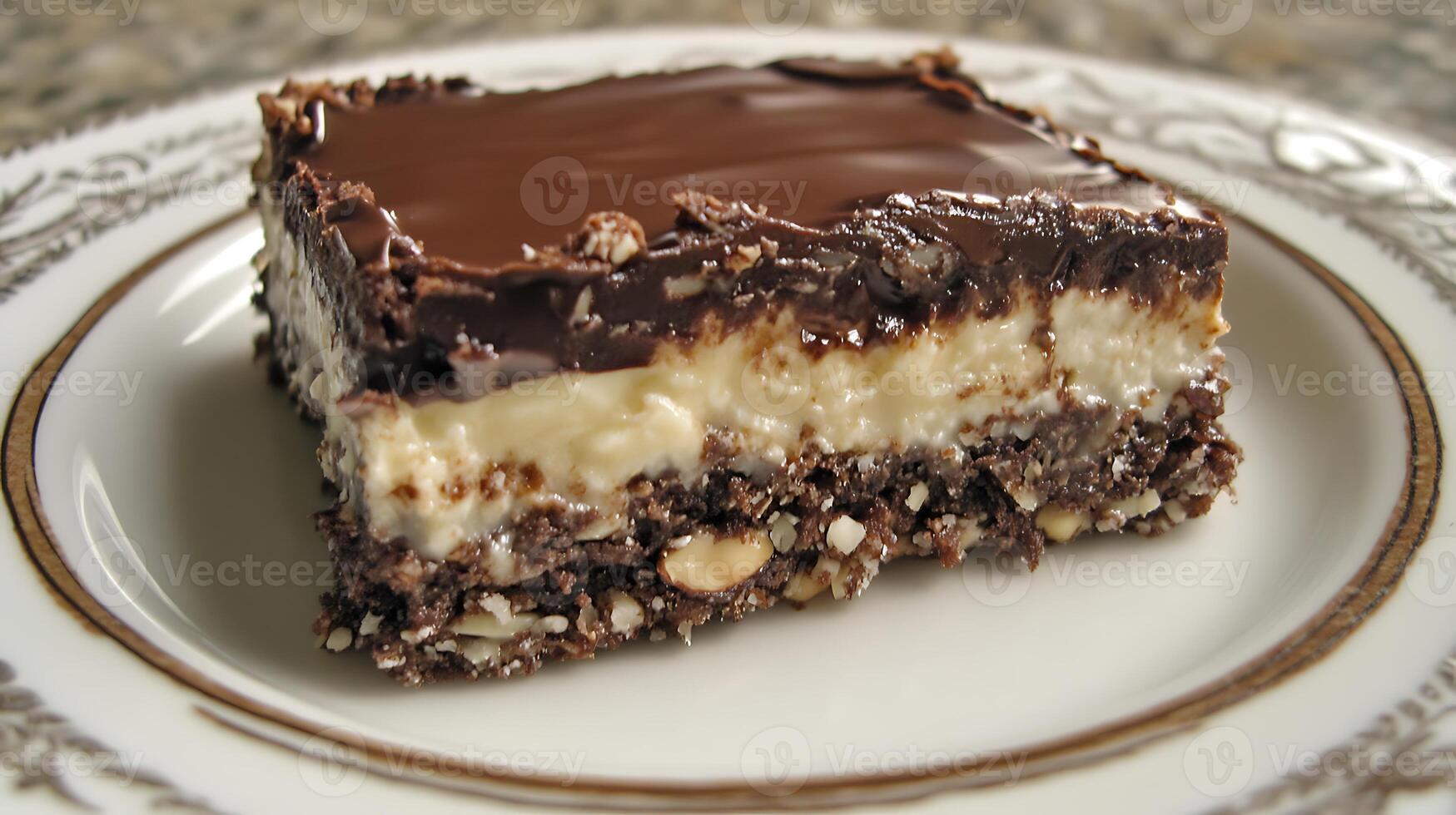 Nanaimo Bars A no-bake dessert bar with layers of chocolate, photo
