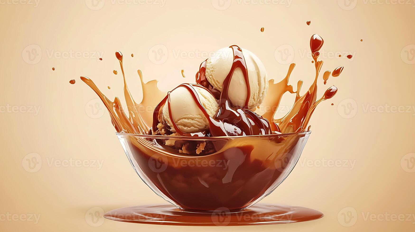 Toffee Pudding with Caramel Sauce and Ice Cream. photo